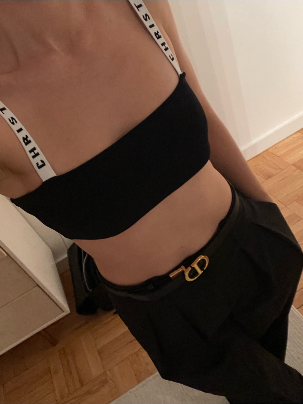 Dior Black Crop Bralette with White Logo Straps